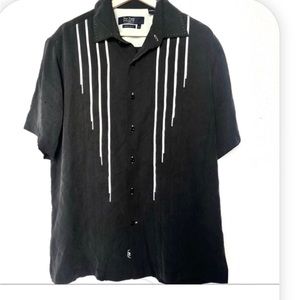 Nat Nast mens XL 100% silk black and white shirt